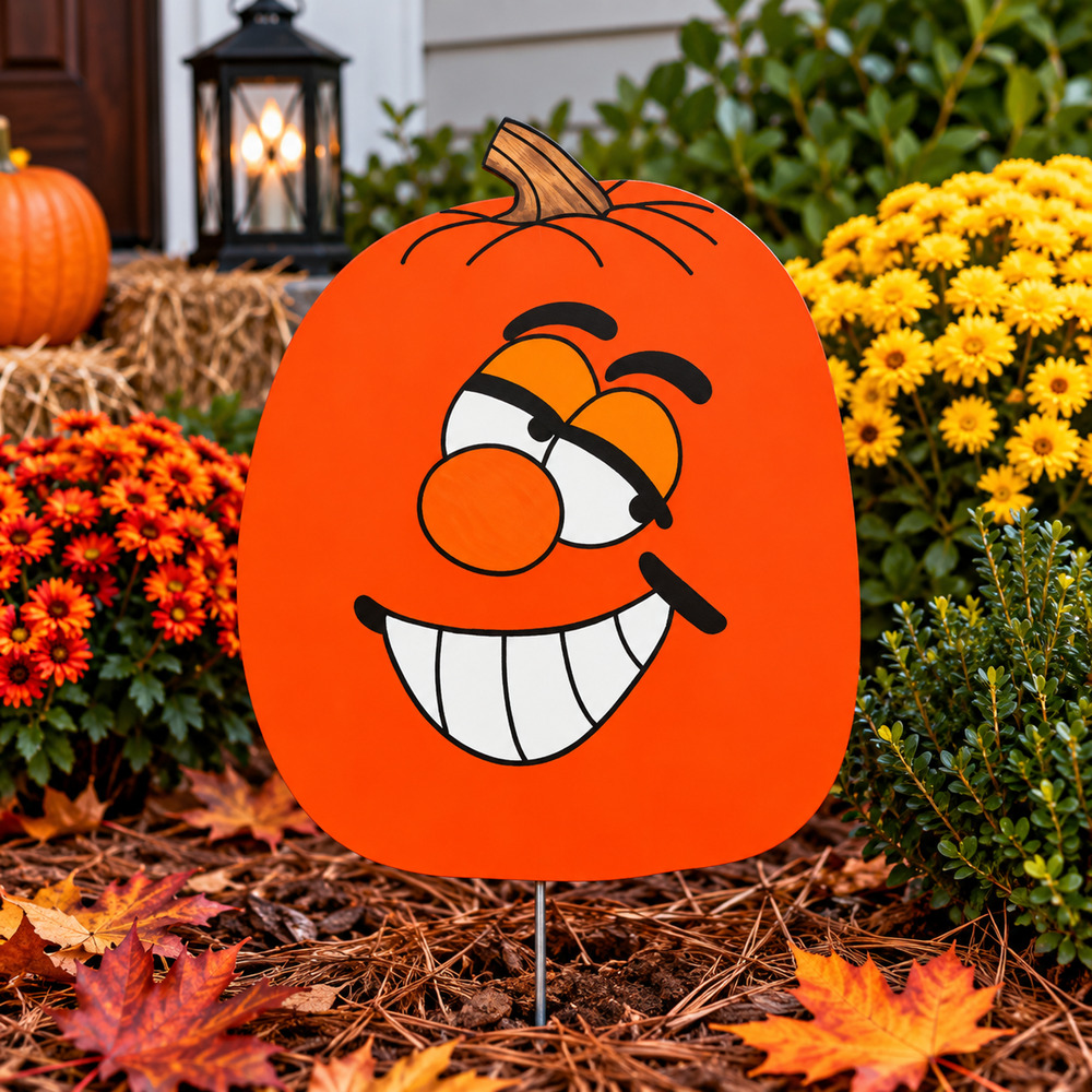 Hand Painted Wooden Pumpkin Yard Stake Halloween Fall Outdoor Decor Handmade